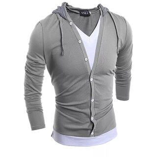                       29K Men's Grey Hooded T-Shirt Casual and Comfortable Short Sleeve Hoodie for Everyday Wear                                              