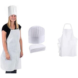                       Leios Disposable Kitchen apron and Chef Cap White combo set for Men and Women Kitchen Apron 10 Pcs  chef Cap 10Pcs                                              