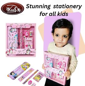 Kaash collections Unicorn Stationary Set for Girls (1 Pcs) Pencil, Eraser, Sharpener,Scale, Crayons with Geometry box