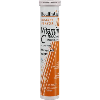                       HealthAid I Vitamin C 1000mg I Orange Flavour with Zinc 20 I Effervescent Tablets                                              