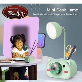 Kaash Pink Cartoon Pig LED Table Lamps with Pencil Sharpener Pen Holder Stand Kids Study Desk Stationery Organizer Kids