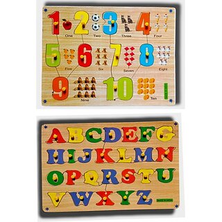                       VSINDIA ABC Alphabet Wooden Puzzle  1 to 10 With Pictures in Wooden Puzzle Combo (Multicolor)                                              