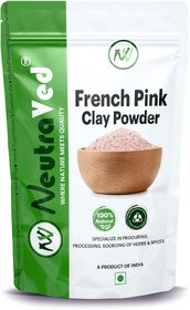 NeutraVed French Pink Clay Powder  Pure and Natural Solution for Skincare, Face Scrubs, and Body Cleansers for All Skin Type  Reusable Stand-Up Zipper Pouch - 200g