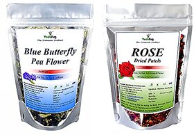 VY VedaYug Blue Butterfly Pea Flower 20g + Rose Petals Tea 25g For Drinks, Iced Teas, Coolers (45g)