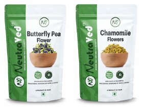 NeutraVed Combo Chamomile 50g + Blue Butterfly Pea 50g Flowers Herbal Tea - 100g