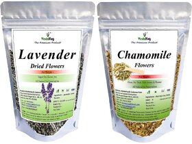 VY VedaYug Herbal Tea Combo Pack  Chamomile Flower Tea 30g  Lavender Dried Flower Bud Tea - 30g  Caffeine Free Loose Leaves Soothing Tea (60g)