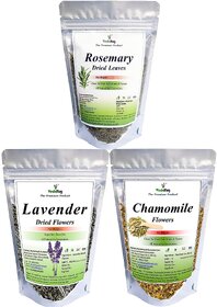 VY VedaYug Combo Herbal Tea  Chamomile Flower Tea 30g, Lavender Flower Tea 30g  Rosemary Leaves 50g Caffeine Free Herbal Tea Soothing Tea, (110g)