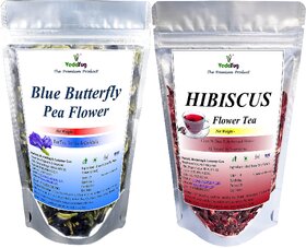 VY VedaYug Herbal Tea Combo Pack  Blue Butterfly Pea Flower 20g  Hibiscus Flower 30g  Caffeine Free Herbal Tea  Total Weight 50g