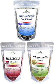 VY Vedayug Butterfly Pea Flower Tea 20g + Hibiscus Flower Tea 30g + Chamomile Tea 30g  Combo Pack Of 3 Caffeine Free Herbal Tea (80g)