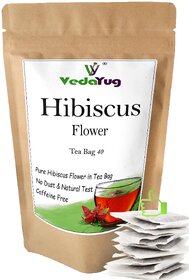 VY VedaYug Hibiscus Tea Bags  Hibiscus Flowers In Filter Paper Tea Bags  Outer Resealable Zipper Pouch For Easy Convenience - 40 Bags, 100 Gram