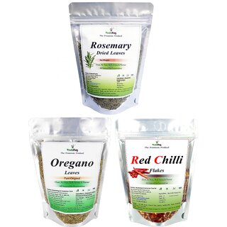                       VY VedaYug Dry Herbs Combo Rosemary Dried Leaves 50g Oregnao 35g Chilli Flakes 50g Perfect Blend of HerbsBest Seasoning for Pizza/Pasta/Sauces and Italian Dishes                                              