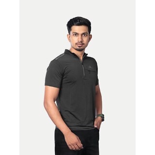                       Men Black Active wear Zipper Half Sleeve T Shirt                                              