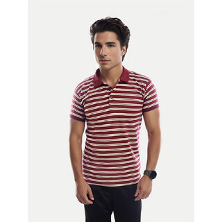                       Men Maroon Fashion Striped Cotton Polo T-shirt                                              