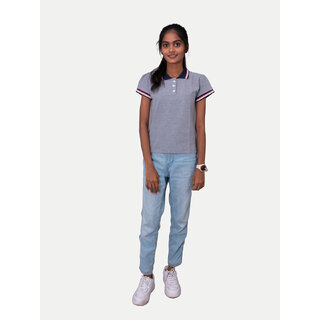                       Girls Navy Polo Melange T-shirt                                              