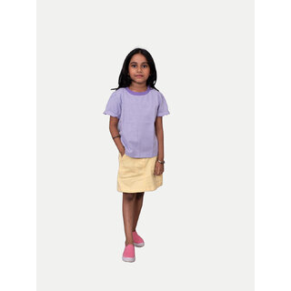                       Girls Lavender Contrast Round neck Melange T-shirt                                              