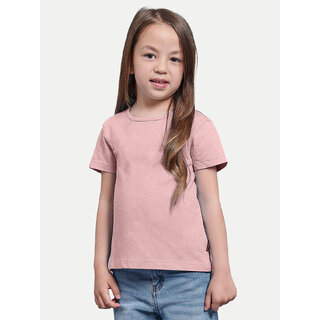                       Girls Pink Solid Crew Neck T-shirt                                              