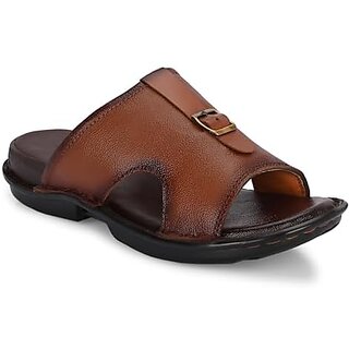                       G WALK Leather Slippers for Men's | Stylish, Comfortable & Lightweight Slippers for Men (Brown)                                              