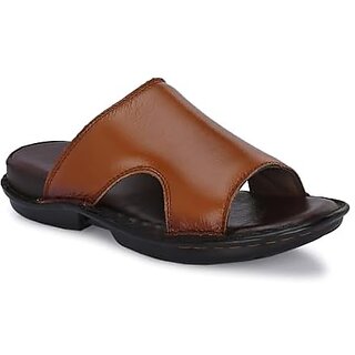                       G WALK Leather Slippers for Men's | Stylish, Comfortable & Lightweight Slippers (Tan)                                              