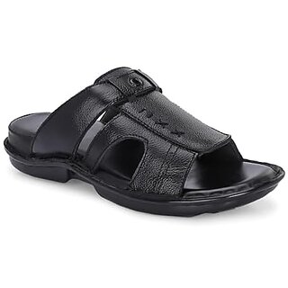                       G WALK Leather Slippers for Men's | Stylish, Comfortable & Lightweight Slippers (Black)                                              