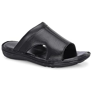                       G WALK Leather Slippers for Men's | Stylish, Comfortable & Lightweight Slippers (Black)                                              