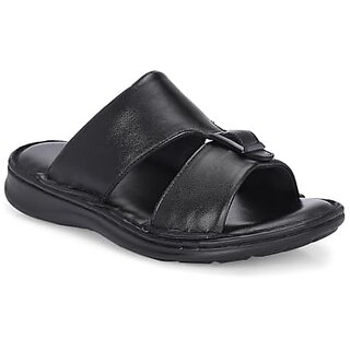                       G WALK Leather Slippers for Men's | Stylish, Comfortable & Lightweight Slippers (Black)                                              