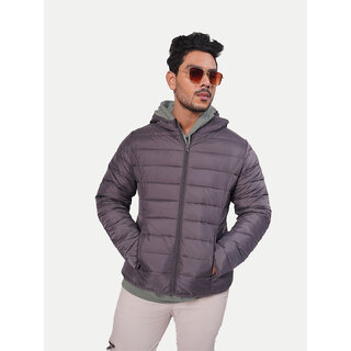                       Men Classic Violet puffed quilted Jacket with side pockets and hoodie                                              