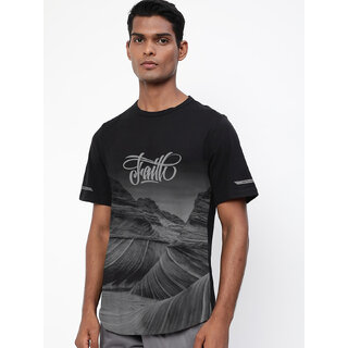                       Men Black Graphic Printed and textured polyester T-shirt                                              