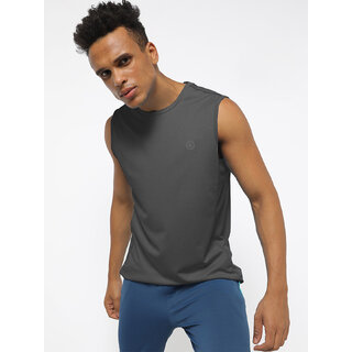 Men Dark Grey Textured Sleeveless Sports T-shirt Men Dark Grey Textured Sleeveless Sports T-shirt