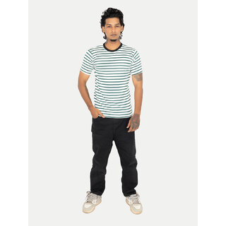                       Men Dark Green Crew neck Striped T-shirt                                              