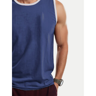                       Men Blue Solid Tanks with detailing                                              