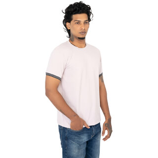 Men Contrast Sleeve Band Soft Pink T-shirts Men Contrast Sleeve Band Soft Pink T-shirts