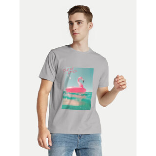 Men Silver Melange Printed Crew Neck T-shirt Men Silver Melange Printed Crew Neck T-shirt