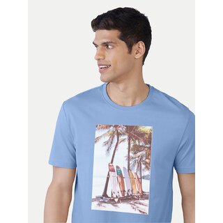                       Men Sky Blue Digital Printed Cotton T-shirt                                              