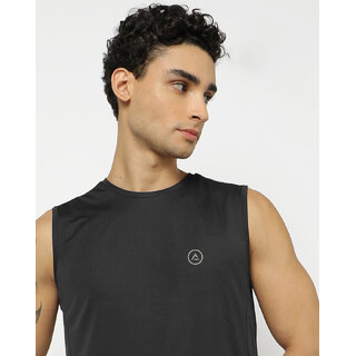                       Men Black Textured Sleeveless Sports T-shirt                                              