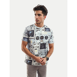 Men Cream Graphic Printed Crew Neck T Shirt Men Cream Graphic Printed Crew Neck T Shirt