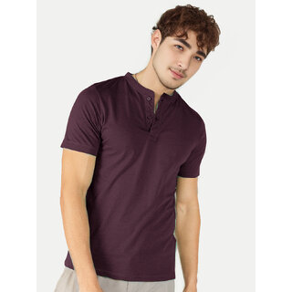 Men Wine Henley neck T-shirt Men Wine Henley neck T-shirt