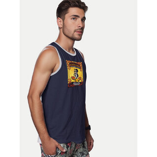                       Men Navy Textured and Printed Sports T-shirt with detailing                                              