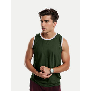 Men Green Solid Tanks with detailing Men Green Solid Tanks with detailing