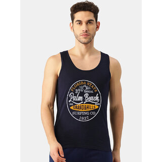 Men Navy Sleeveless Printed Tanktop Men Navy Sleeveless Printed Tanktop