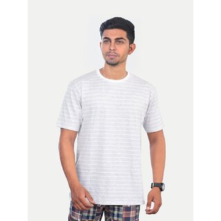 Men Grey Melange with white strpped Cotton Casual T-shirt Men Grey Melange with white strpped Cotton Casual T-shirt