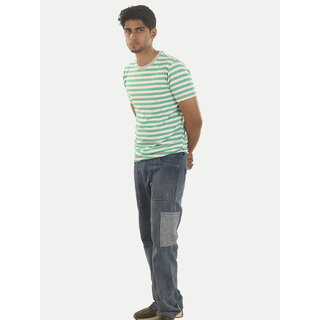                       Men GreenCrew neck Striped T-shirt                                              