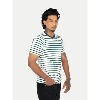                       Men Dark GreenCrew neck Striped T-shirt                                              