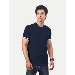 Men Navy Round Neck Tee with Sleeve Print Men Navy Round Neck Tee with Sleeve Print