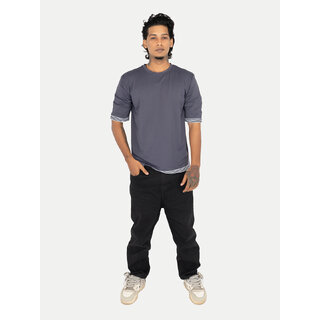 Men Contrast Banded Dark Grey T-shirts Men Contrast Banded Dark Grey T-shirts