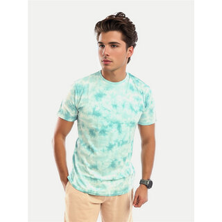                       Men Light Green Tie and Dye Cotton Crew Neck T-Shirt                                              