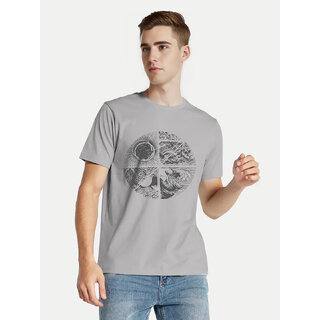 Men Grey Melange Printed Crew Neck T-shirt Men Grey Melange Printed Crew Neck T-shirt