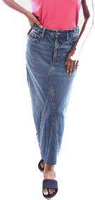 Women Dark Blue Denim Full Skirt