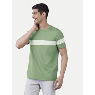 Men Green colour-blocked Stripe loose fit T-shirt Men Green colour-blocked Stripe loose fit T-shirt