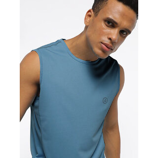                       Men Light Blue Textured Sleeveless Sports T-shirt                                              