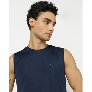                       Men Navy Textured Sleeveless Sports T-shirt                                              